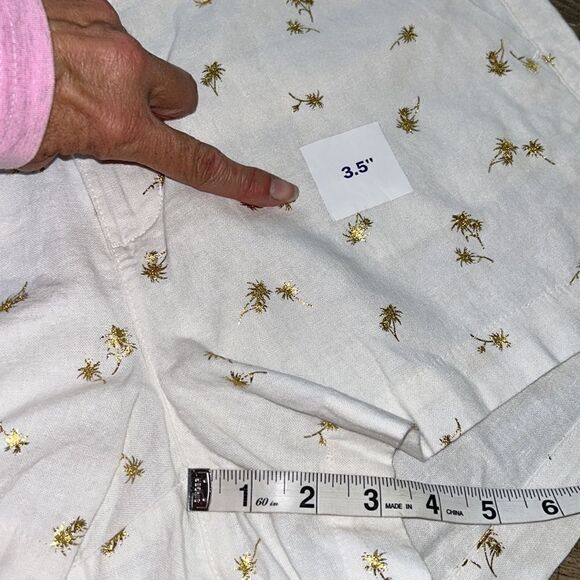 Chic & Polished 🏝️Gold Embossed Palm Tree 🌴 Cotton Shorts 🩳 🌴 2 Pockets - Picture 15 of 17